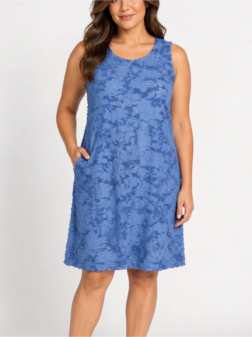 Susan Graver Regular Burnout Knit Sleeveless A-Line Dress Sunkissed, S, A722254